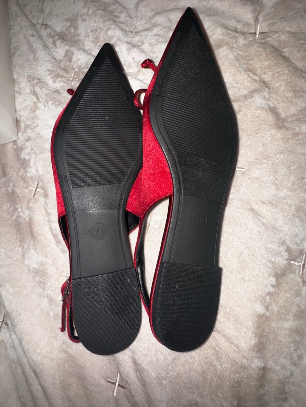 a new day Red Satin Pointed Slingback Flats with Bow Detail - Picture 2 of 3